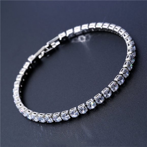 NEW 18K White Gold Plated Round Diamond Bracelet - Picture 2 of 7